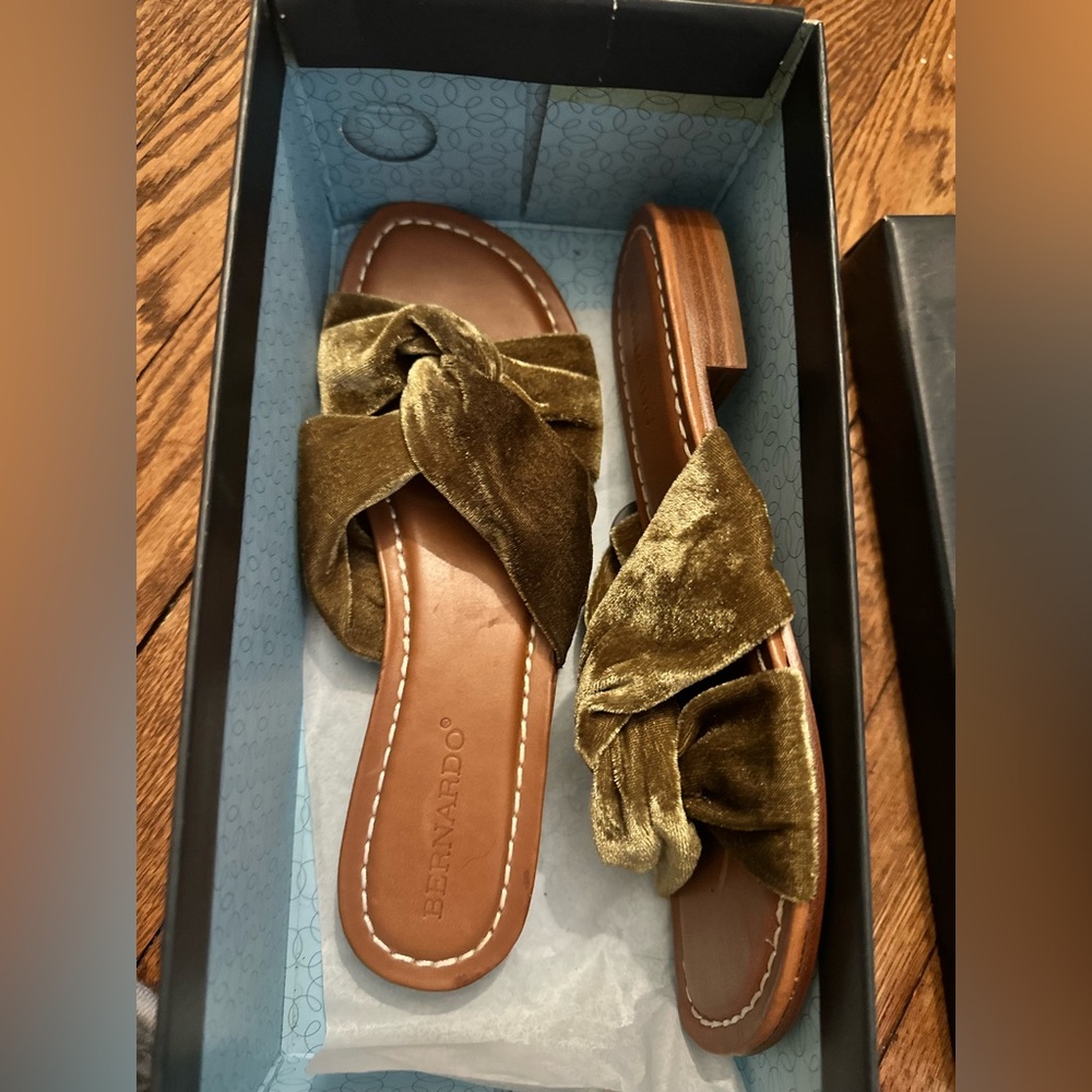 Bernardo Olive Velvet Slide Sandals